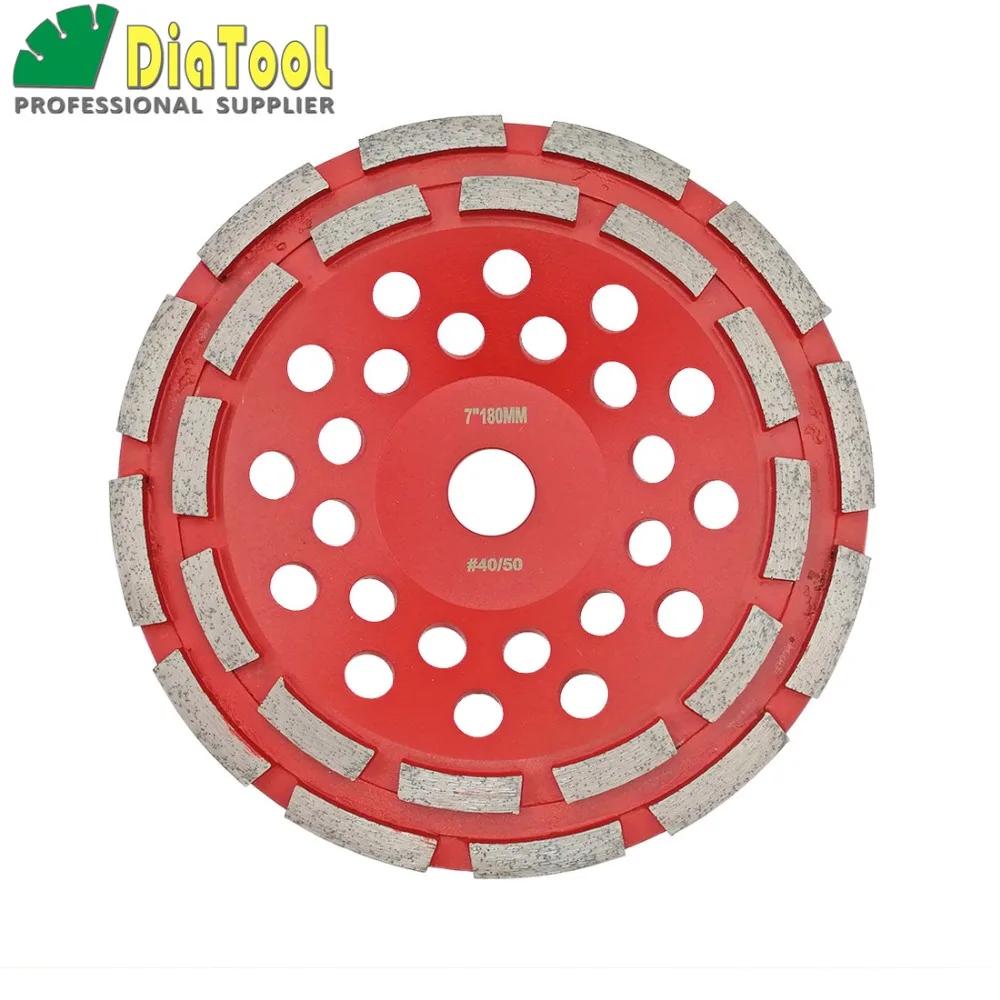 DIATOOL Diameter 7/180mm Professional Diamond Double Row Grinding Cup Wheel For Concrete, Bore 22.23mm With16mm Redu
